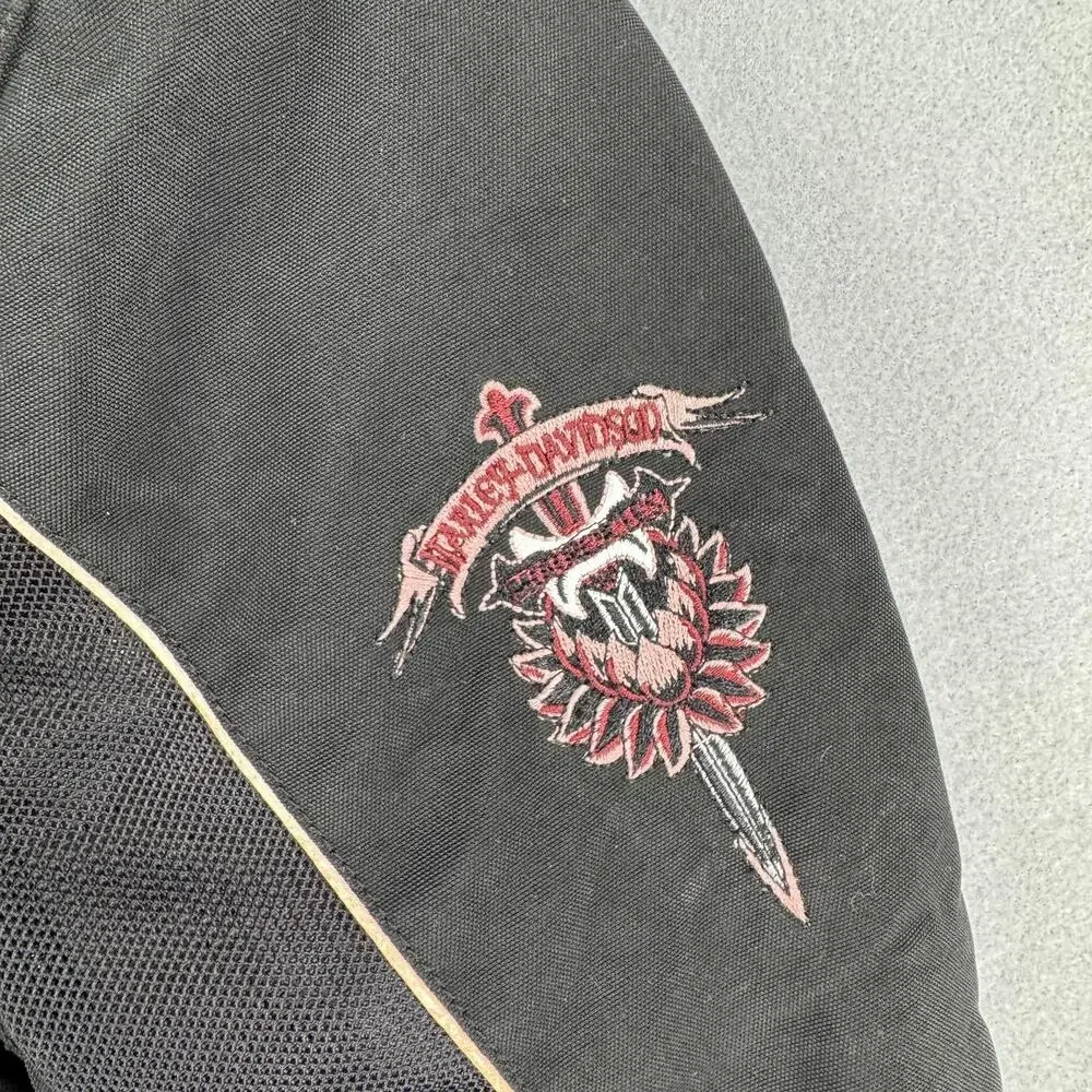 Harley-Davidson Jacket Womens XL Black Mesh Embroidered Motorcycle Riding Zip - Picture 6 of 12